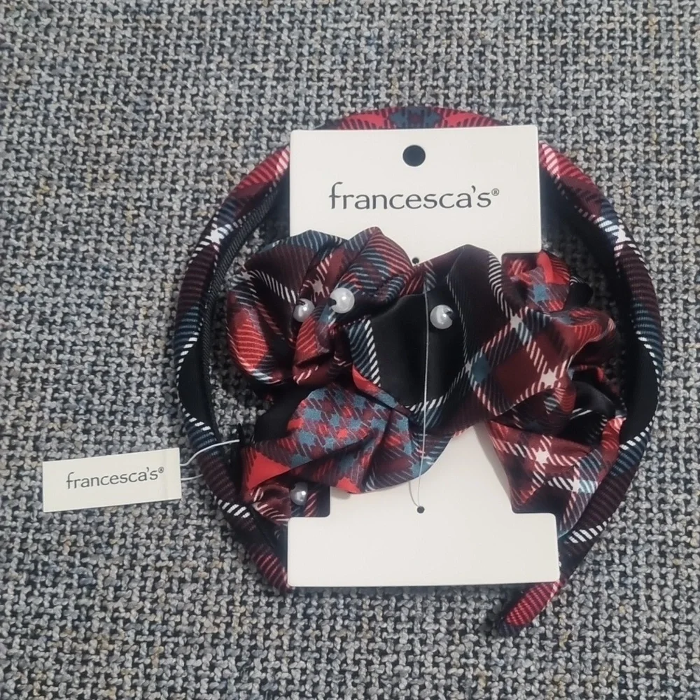 FRANCESCA'S Headband & Scrunchie Plaid 2pc Set